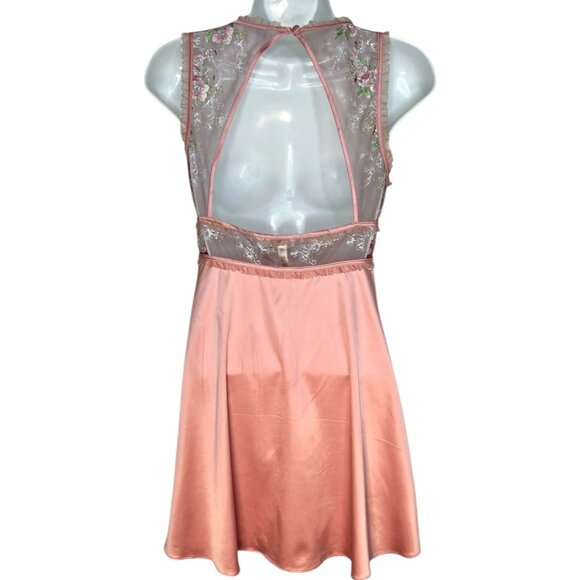 For Love and Lemons Euphoria Embroidered Slip Dress Pink Satin Mesh Small - Picture 12 of 14
